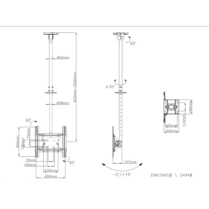 Multibrackets M Public lubinis laikiklis Vidutinis Vienas 3000, 30 kg, 81.3 cm (32 coliai), 139.7 cm (55 coliai), 200 x 100 mm, 400 x 400 mm, 860 - 3130 mm