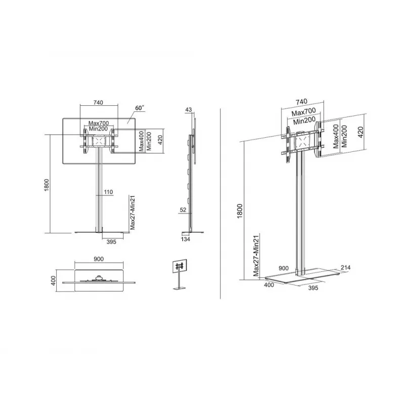 Display Stand Multibrackets M 180 Single Juoda with Floorbase