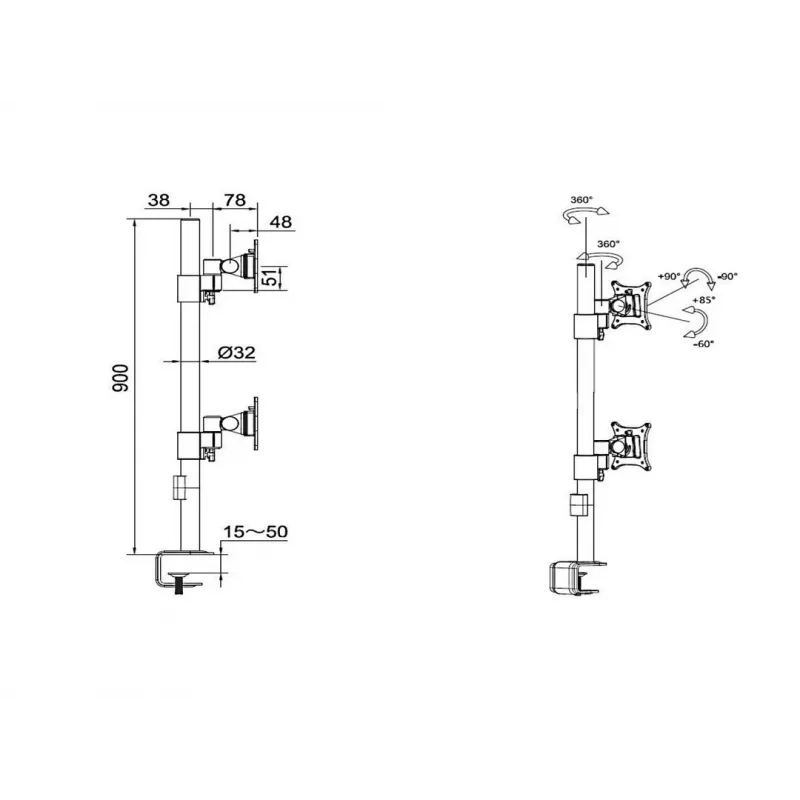 Dviejų ekranų stalinis laikiklis Multibrackets M VESA Officeline Dual Vertical, juodas