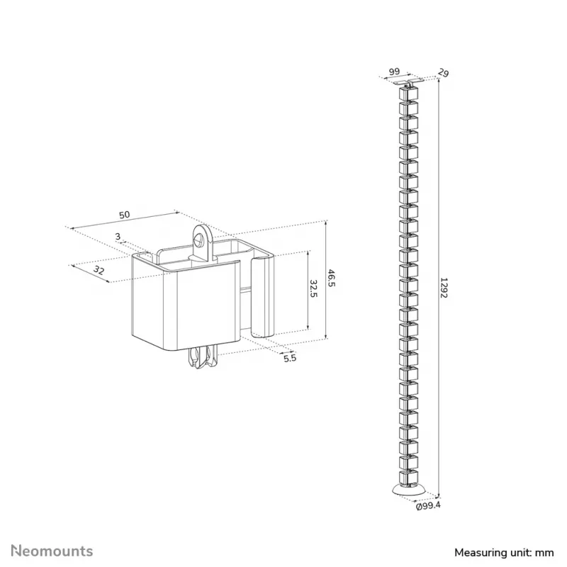 Prisukamas kabelių kanalas Neomounts ADS06-130WH, baltas, 130 mm