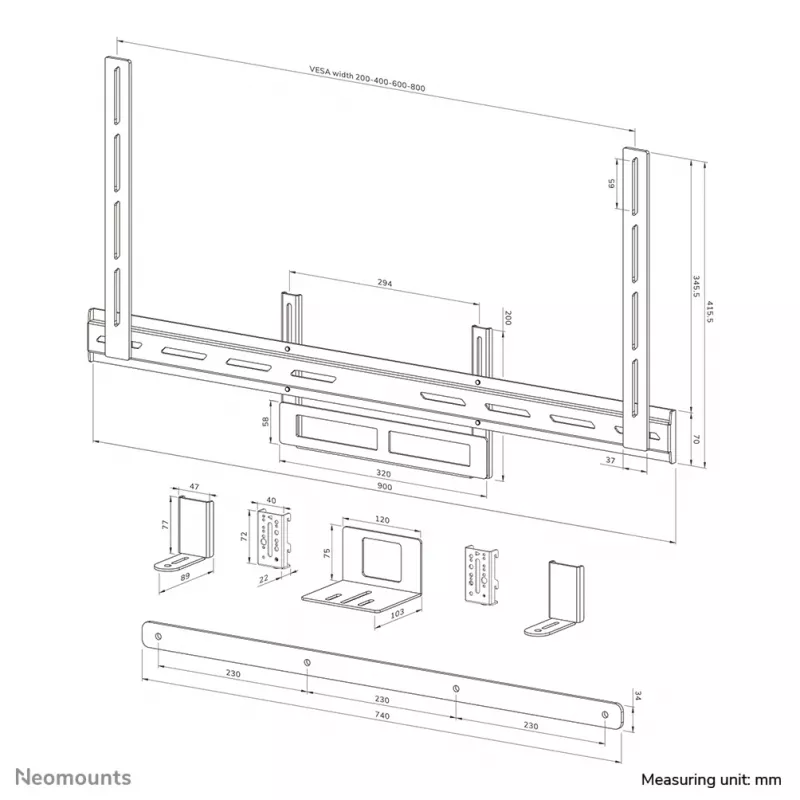 Neomounts AV2-500WH videobar rinkinys 43-110 colių - VESA - maks. 10 kg - universalus