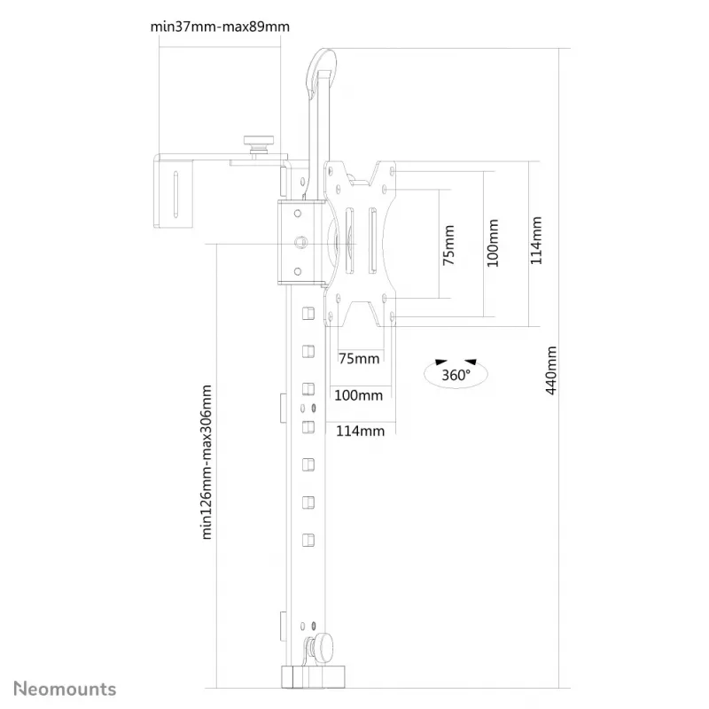 Neomounts FPMA-CH100Juoda monitoriaus laikiklis 10-30 colių - skirtas pertvarinei sienai - pasukamas