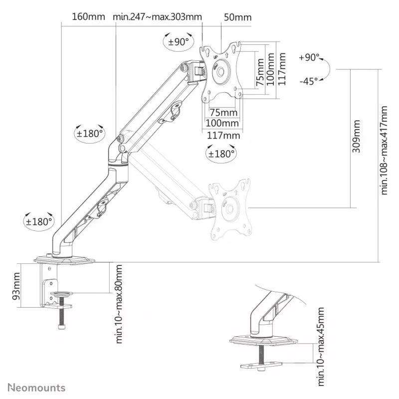 Neomounts FPMA-D650Juoda monitoriaus stovas 17-27 col. - spyruoklinis