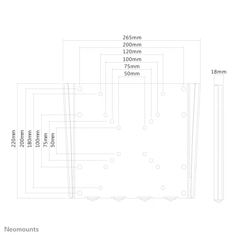 Neomounts FPMA-W110 TV laikiklis sienai 10-40 colių - itin plokščias, 25,4 cm (10 colių), 101,6 cm (40 colių), 50 x 50 mm, 200 x 200 mm, plienas, sidabrinis