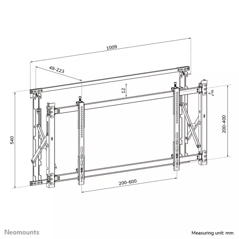 Vaizdo sienos laikiklis Neomounts LED-VW1750Juoda — vieno ekrano, tinka 32–55 col., maks. 35 kg, VESA 200x200–600x400, juodas
