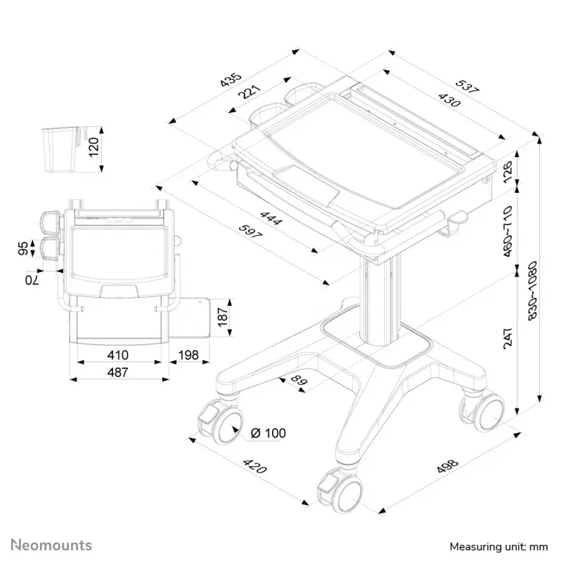 Multimedijos vežimėlis Neomounts MED-M200 Aliuminis Baltas 1080 mm
