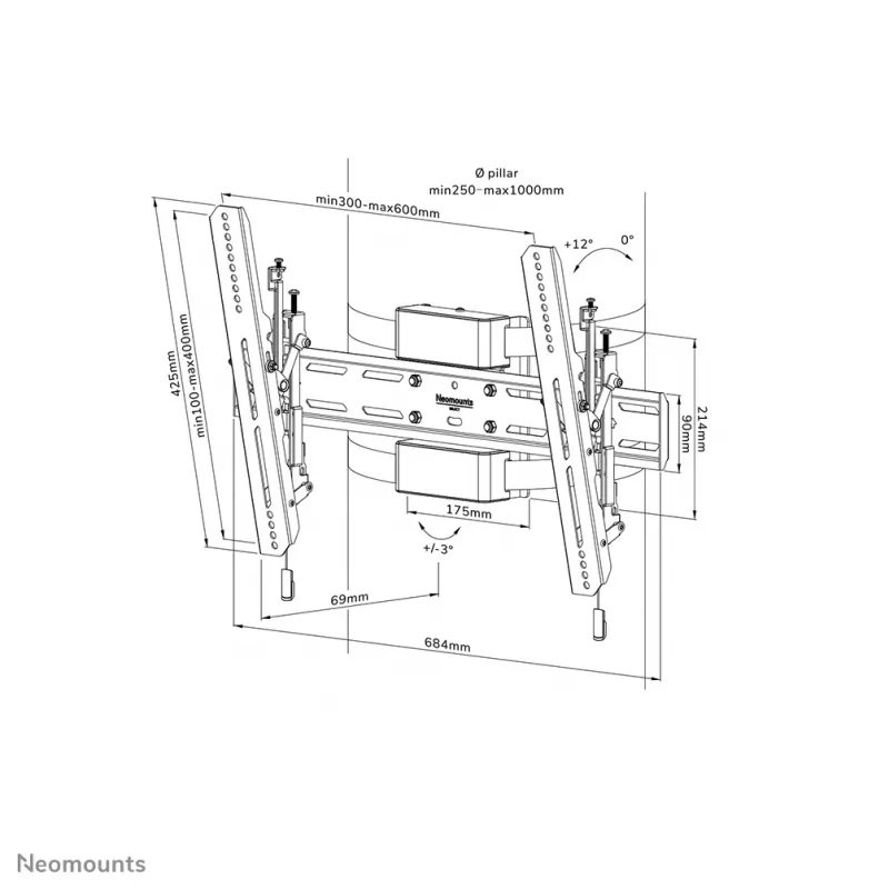 Neomounts WL35S-910BL16 televizoriaus stulpo laikiklis 40-75 colių - pakreipiamas - užrakinamas - sk. 25-100 cm