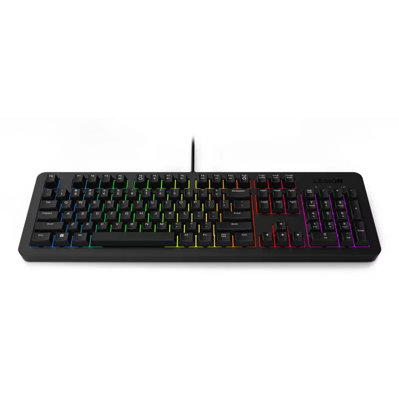 Laidinė žaidimų klaviatūra Lenovo K310 — pilno dydžio 100%, USB, JAV anglų, RGB foninis apšvietimas, juoda, 1,8 m laidas