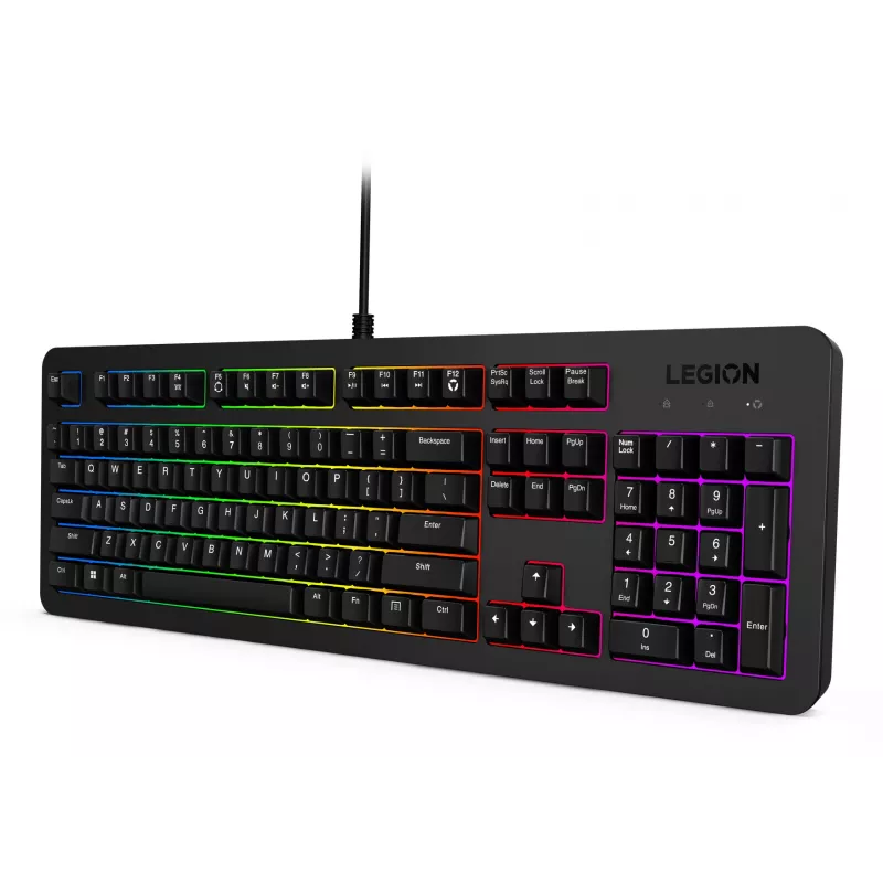 Laidinė žaidimų klaviatūra Lenovo K310 — pilno dydžio 100%, USB, JAV anglų, RGB foninis apšvietimas, juoda, 1,8 m laidas