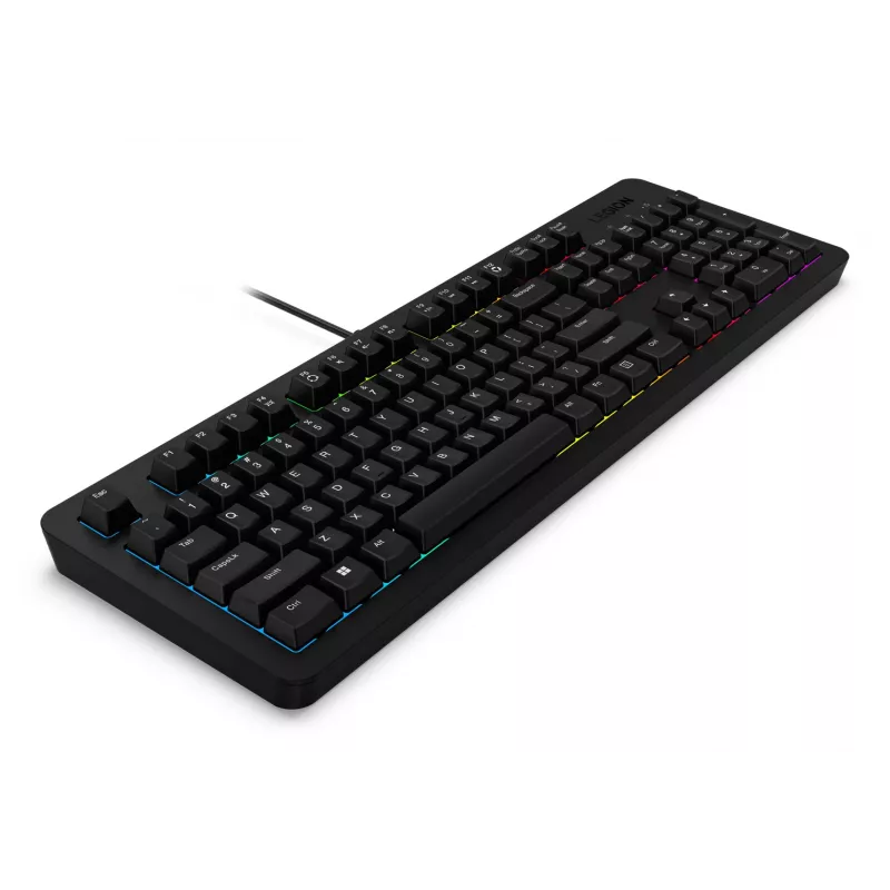 Laidinė žaidimų klaviatūra Lenovo K310 — pilno dydžio 100%, USB, JAV anglų, RGB foninis apšvietimas, juoda, 1,8 m laidas