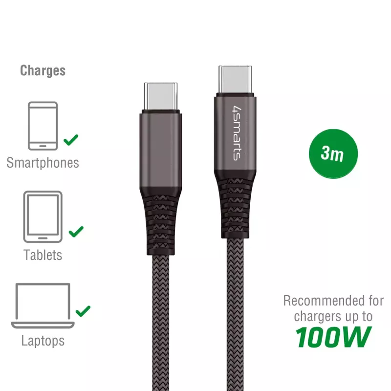 USB laidas 4smarts 456267 3 m USB-C juodas 0,48 Gbit/s