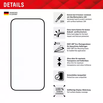 Displex Full Cover ekrano apsauga (10H) „Apple iPhone 15/15 Pro“, ekologiškas montavimo rėmelis, viso ekrano apsauga