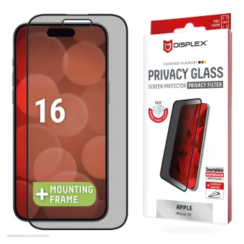 Displex privatumo ekrano apsauga (10H) Apple iPhone 16, ekologiškas montavimo rėmelis, privatumo filtras