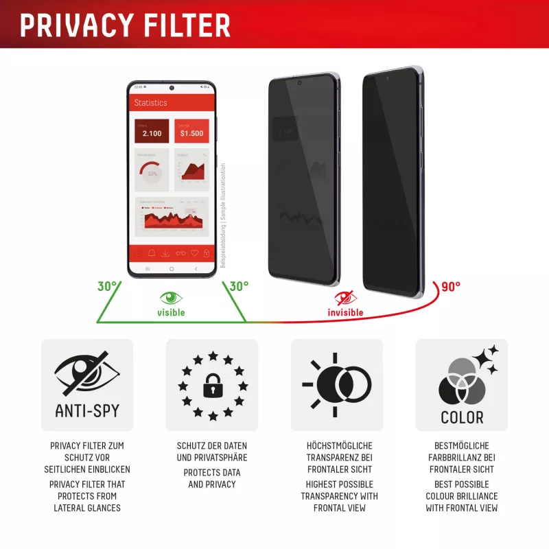 Displex privatumo ekrano apsauga (10H), skirta Apple iPhone 16 Pro, EASY-ON® eko tvirtinimo rėmelis, privatumo filtras