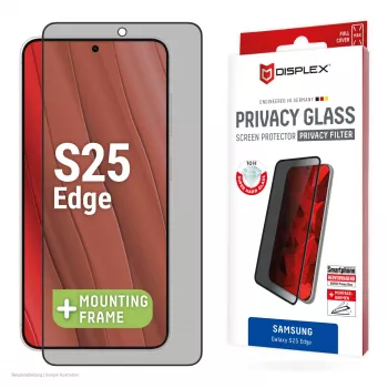 Displex privatumo ekrano apsauga (10H) „Samsung Galaxy S25 Edge“, „Eco“ montavimo rėmelis, privatumo filtras