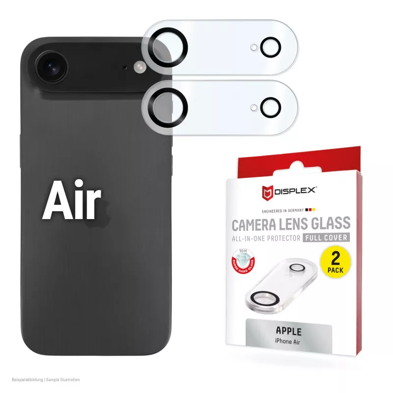 Displex Full Cover kameros objektyvo stiklas iPhone Air, 10H, pilna kameros apsauga, greitas montavimas, 2 vnt.