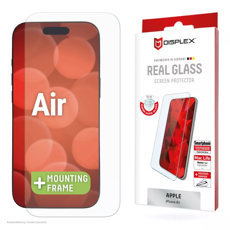 Displex ekrano apsauga (10H) Apple iPhone Air, Eko montavimo rėmelis, atspari įbrėžimams