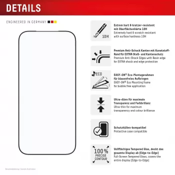 Ekrano apsauga Displex Premium Full Cover 10H, skirta Apple iPhone 17 Pro / 17, grūdintas stiklas, permatoma, Eco montavimo rėmelis