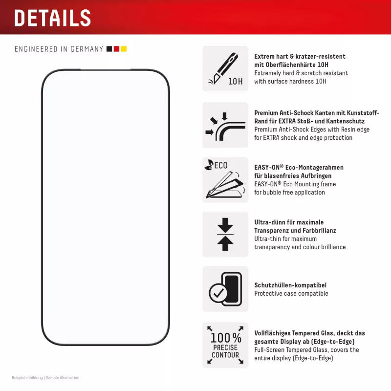 Ekrano apsauga Displex Premium Full Cover 10H, skirta Apple iPhone 17 Pro / 17, grūdintas stiklas, permatoma, Eco montavimo rėmelis