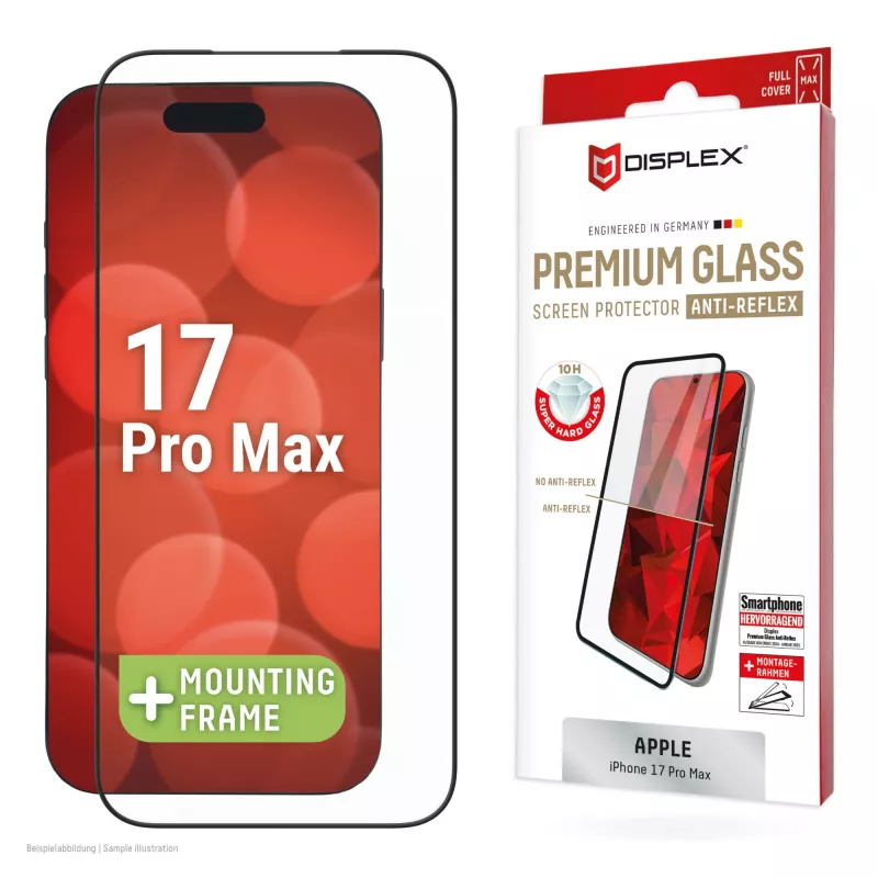 Displex Premium ekrano apsauga (Full Cover, 10H) Apple iPhone 17 Pro Max, Eco tvirtinimo rėmelis, pilna danga