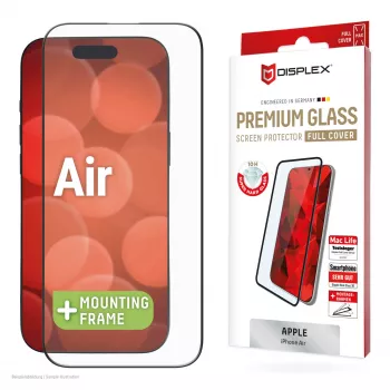 „Displex Premium“ ekrano apsauginė plėvelė (visas padengimas, 10H), skirta „Apple iPhone Air“, ekologiškas tvirtinimo rėmelis, visiškas padengimas