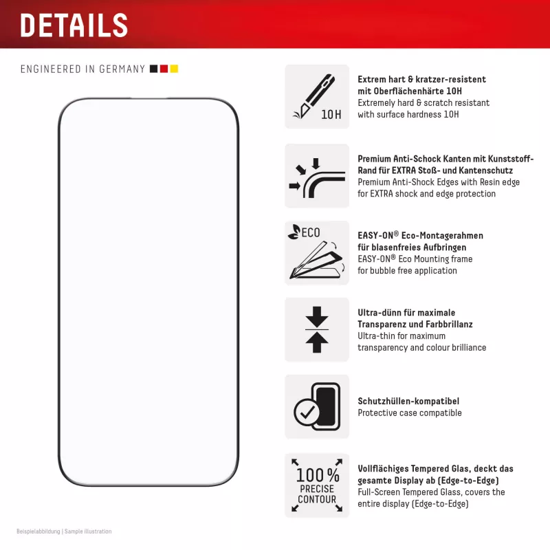 „Displex Premium“ ekrano apsauginė plėvelė (visas padengimas, 10H), skirta „Apple iPhone Air“, ekologiškas tvirtinimo rėmelis, visiškas padengimas
