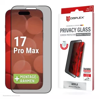 Displex privatumo ekrano apsauga (10H) Apple iPhone 17 Pro Max, EASY-ON® Eco montavimo rėmelis, privatumo filtras