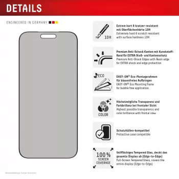 Displex privatumo ekrano apsauga (10H) Apple iPhone 17 Pro Max, EASY-ON® Eco montavimo rėmelis, privatumo filtras