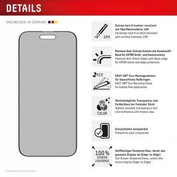 Displex privatumo ekrano apsauga (10H) Apple iPhone Air, Eco tvirtinimo rėmelis, privatumo filtras