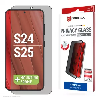 Displex Privatumo ekrano apsauga (10H) Samsung Galaxy S24/S25, Eco tvirtinimo rėmelis, privatumo filtras