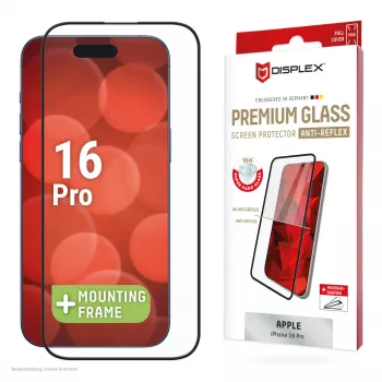 Displex Premium Anti-Reflex ekrano apsauga (antirefleksinė, pilnas dengimas, 10H), skirta Apple iPhone 16 Pro, Eco montavimo rėmelis, pilnas dengimas