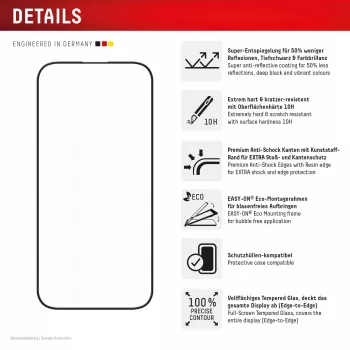 Displex Premium Anti-Reflex ekrano apsauga (antirefleksinė, pilnas dengimas, 10H), skirta Apple iPhone 16 Pro, Eco montavimo rėmelis, pilnas dengimas