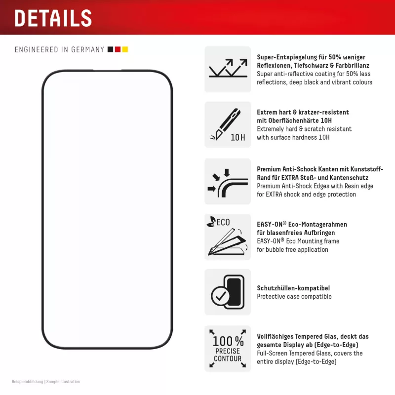 Displex Premium Anti-Reflex ekrano apsauga (antirefleksinė, pilnas dengimas, 10H), skirta Apple iPhone 16 Pro, Eco montavimo rėmelis, pilnas dengimas