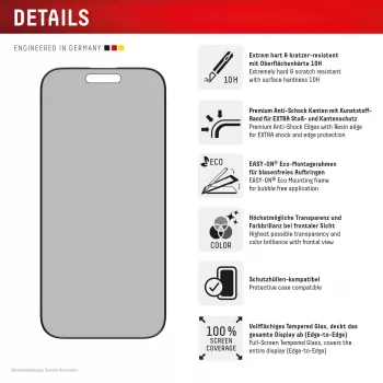 “Displex Privacy Screen Protector” (10H), skirtas “Apple iPhone 16 Pro Max”, ekologiškas tvirtinimo rėmelis, privatumo filtras