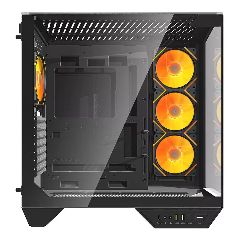 Kompiuterio korpusas Darkflash DY470 ATX juodas su 4 ventiliatoriais ir GPU laikikliu