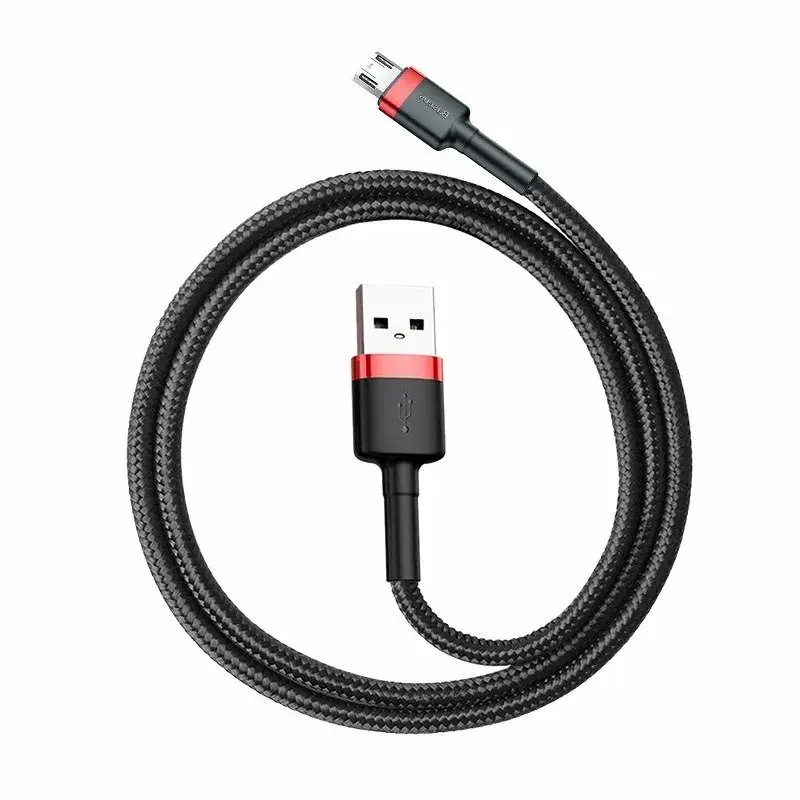 Baseus CAMKLF-B91 Nailoninis Patvarus Duomenų ir Įkrovimo Kabelis CQ3.0 2.4A USB į Micro USB 1m Juodai-Raudonas