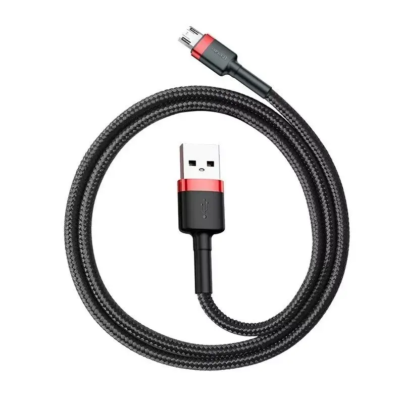 Baseus CAMKLF-B91 Nailoninis Patvarus Duomenų ir Įkrovimo Kabelis CQ3.0 2.4A USB į Micro USB 1m Juodai-Raudonas