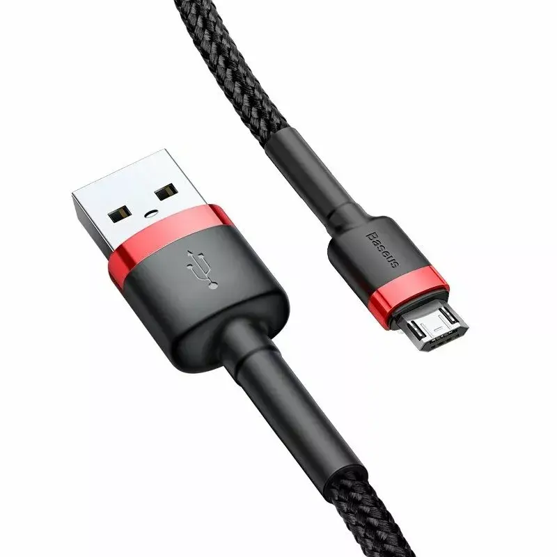 Baseus CAMKLF-B91 Nailoninis Patvarus Duomenų ir Įkrovimo Kabelis CQ3.0 2.4A USB į Micro USB 1m Juodai-Raudonas