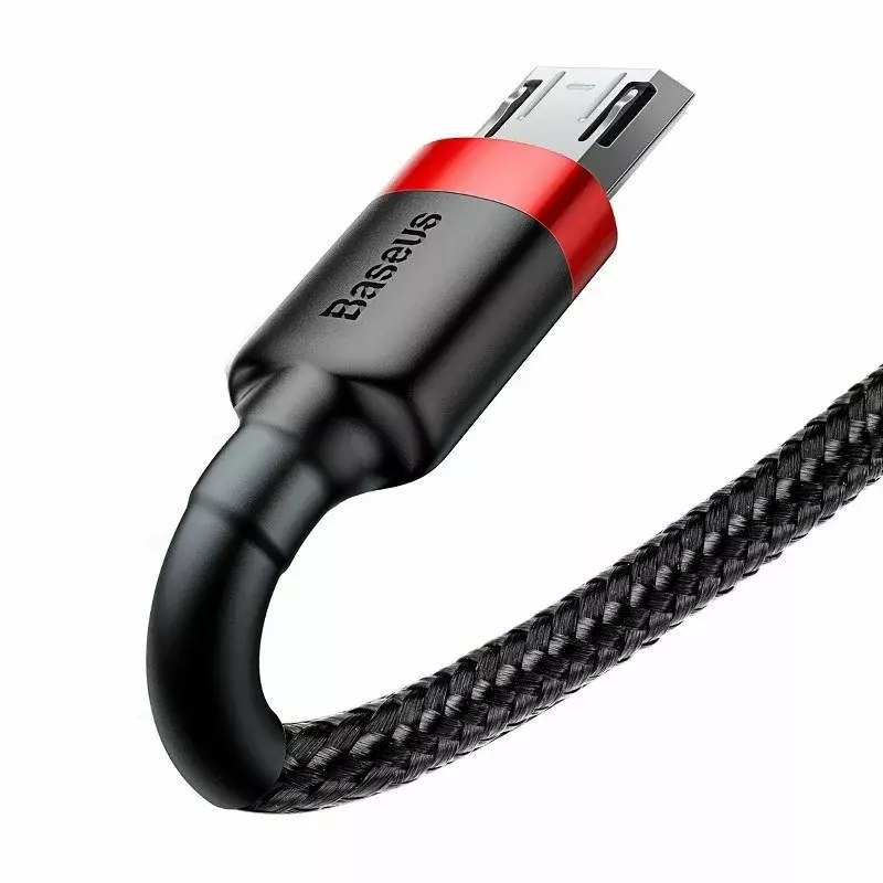 Baseus CAMKLF-B91 Nailoninis Patvarus Duomenų ir Įkrovimo Kabelis CQ3.0 2.4A USB į Micro USB 1m Juodai-Raudonas