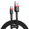 Baseus CAMKLF-B91 Nailoninis Patvarus Duomenų ir Įkrovimo Kabelis CQ3.0 2.4A USB į Micro USB 1m Juodai-Raudonas