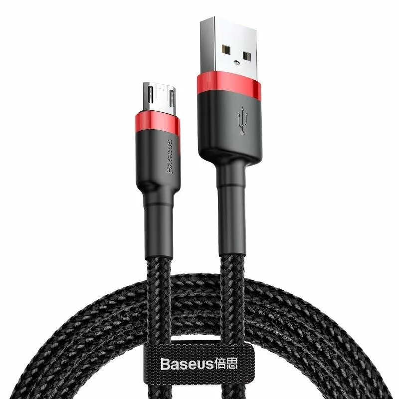 Baseus CAMKLF-B91 Nailoninis Patvarus Duomenų ir Įkrovimo Kabelis CQ3.0 2.4A USB į Micro USB 1m Juodai-Raudonas