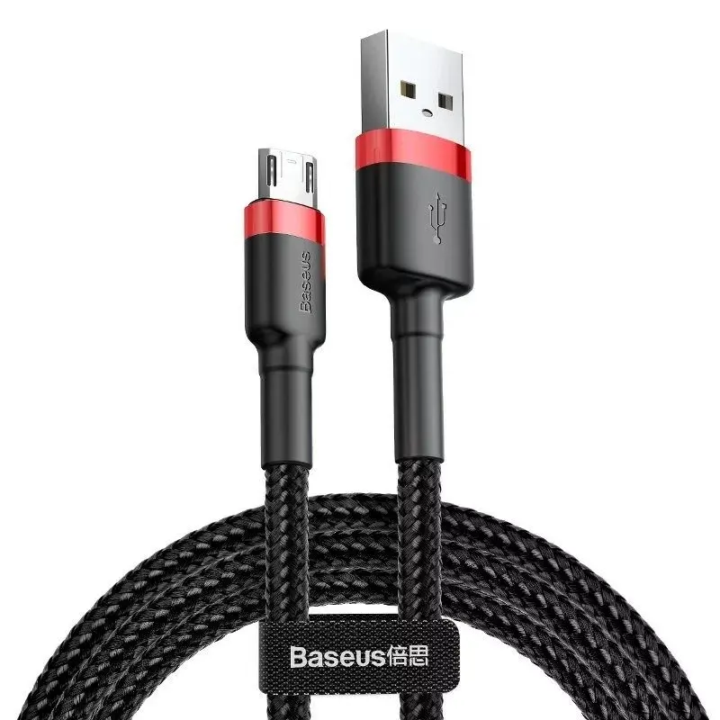 Baseus CAMKLF-B91 Nailoninis Patvarus Duomenų ir Įkrovimo Kabelis CQ3.0 2.4A USB į Micro USB 1m Juodai-Raudonas