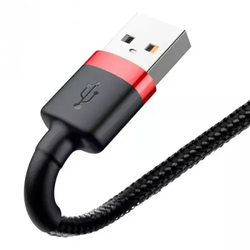 USB-A į Lightning laidas Baseus CALKLF-C19 2 m — aliuminio korpusas, 1,5 A, juoda / raudona