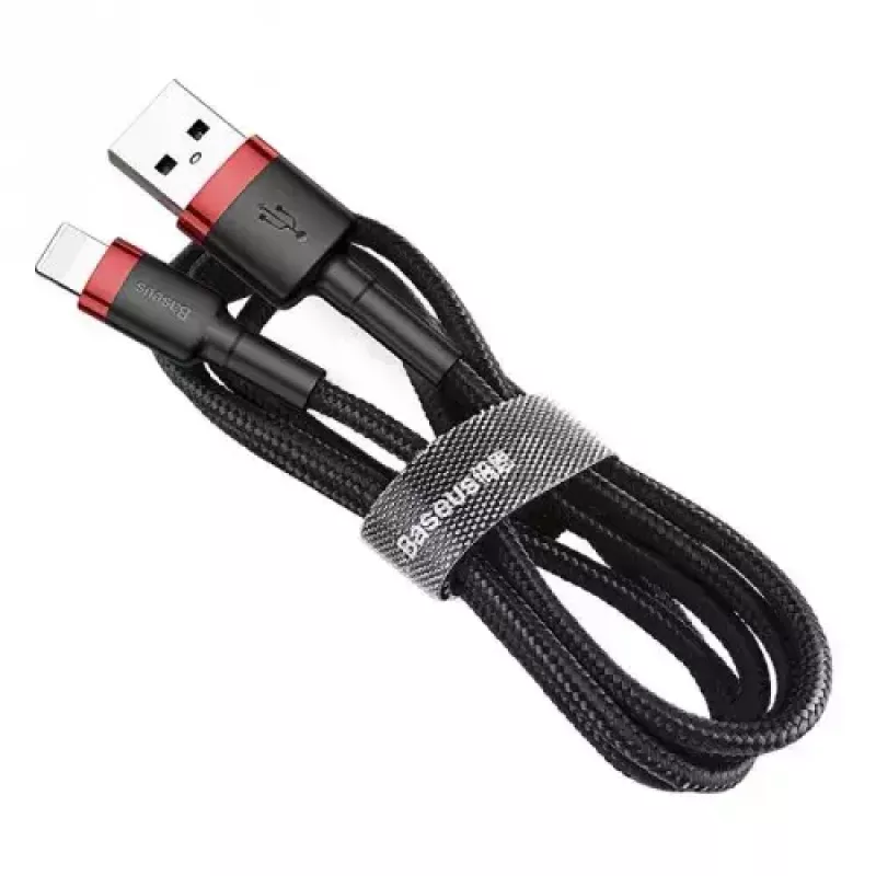 USB-A į Lightning laidas Baseus CALKLF-C19 2 m — aliuminio korpusas, 1,5 A, juoda / raudona