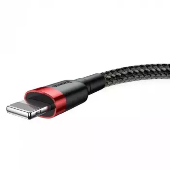 USB-A į Lightning laidas Baseus CALKLF-C19 2 m — aliuminio korpusas, 1,5 A, juoda / raudona