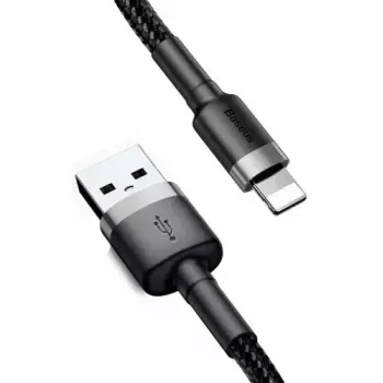 USB A į Lightning laidas Baseus Cafule (CALKLF-CG1) — Nyloninė pynė, QC3.0 1.5A, 2 m, Pilka/Juoda