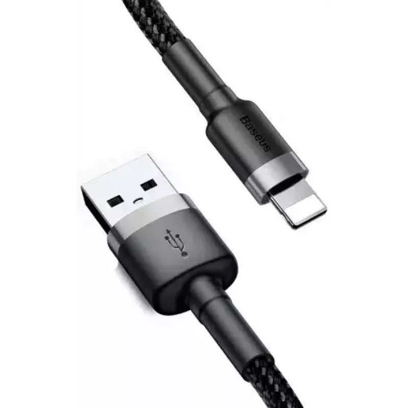 USB A į Lightning laidas Baseus Cafule (CALKLF-CG1) — Nyloninė pynė, QC3.0 1.5A, 2 m, Pilka/Juoda