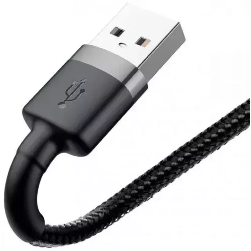 USB A į Lightning laidas Baseus Cafule (CALKLF-CG1) — Nyloninė pynė, QC3.0 1.5A, 2 m, Pilka/Juoda