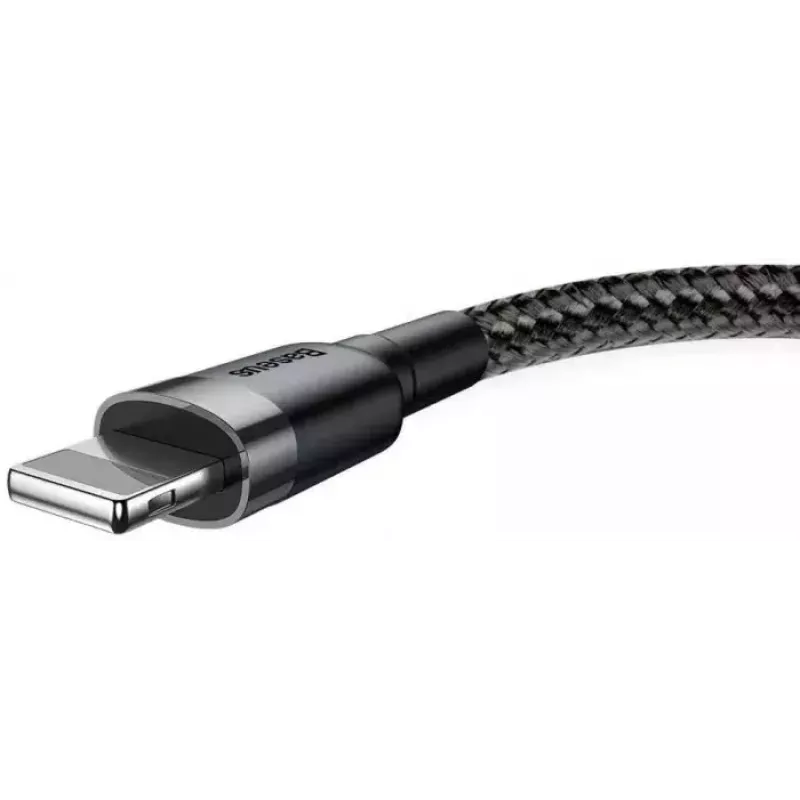 USB A į Lightning laidas Baseus Cafule (CALKLF-CG1) — Nyloninė pynė, QC3.0 1.5A, 2 m, Pilka/Juoda