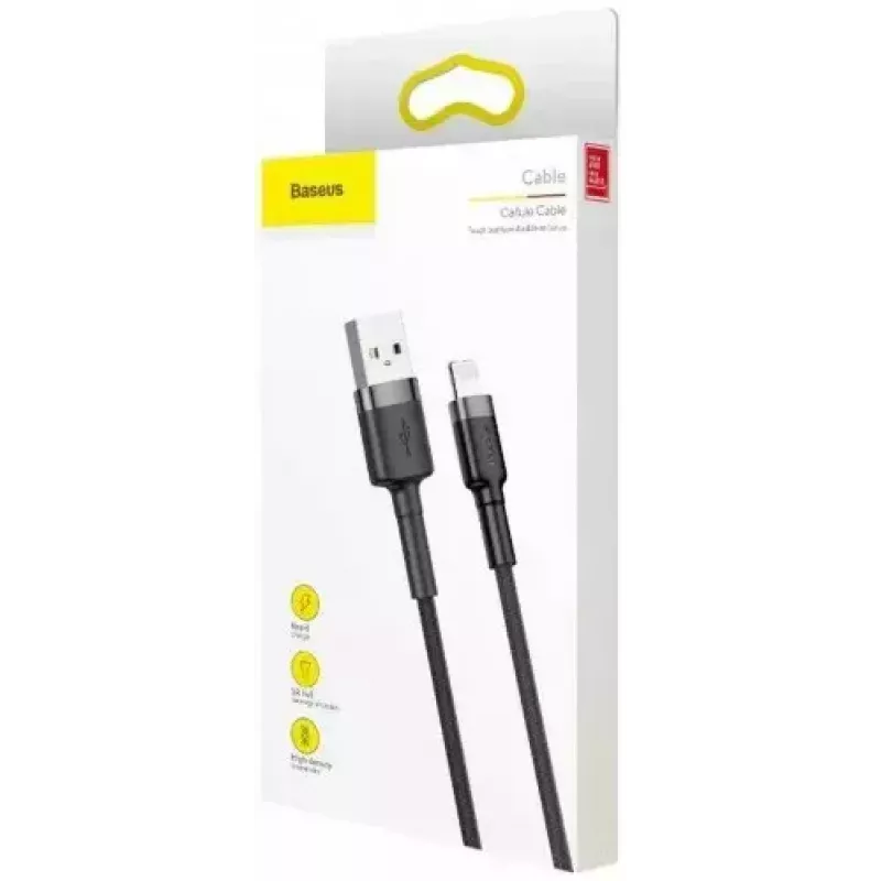 USB A į Lightning laidas Baseus Cafule (CALKLF-CG1) — Nyloninė pynė, QC3.0 1.5A, 2 m, Pilka/Juoda